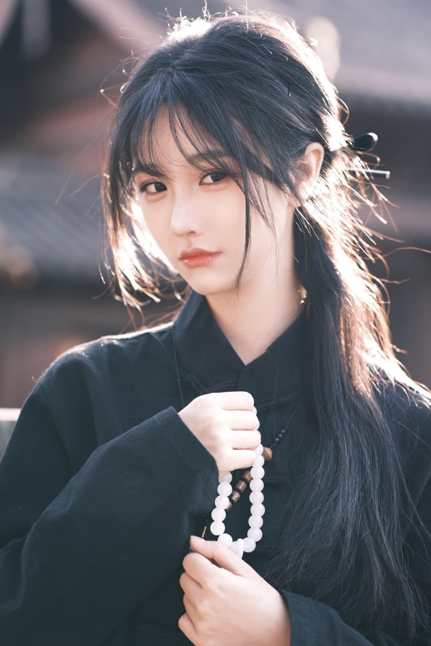 Serene and vibrant image of a young Asian lady