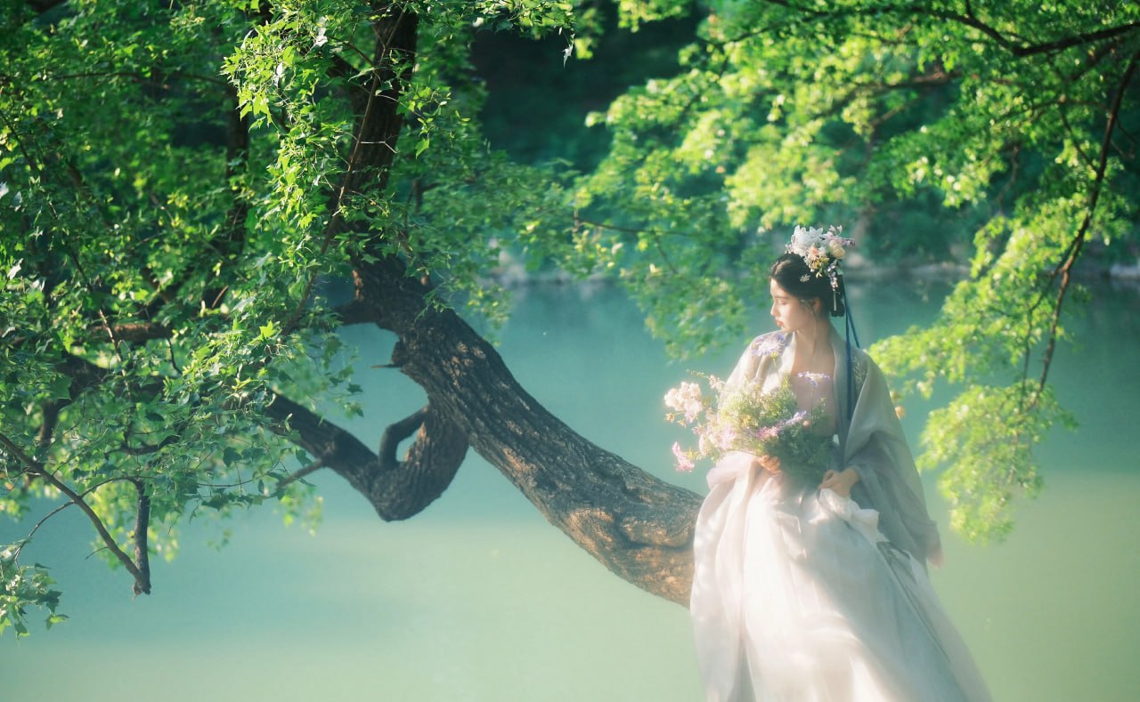 Stylish and vibrant Asian beauty in nature